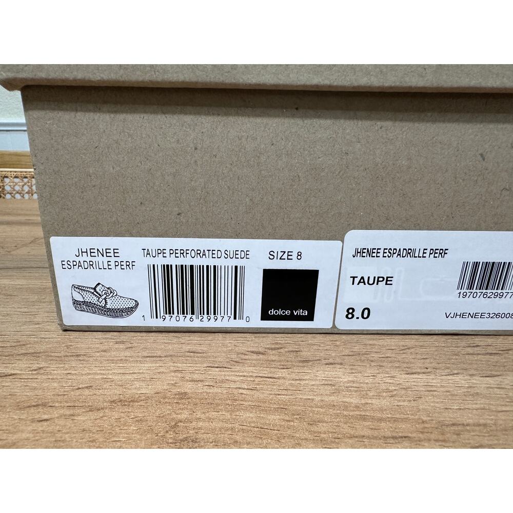 Dolce Vita Jhenee Espadrille Perforated Taupe Suede Sz 8 NIB Chunky Chain Detail - Picture 14 of 14